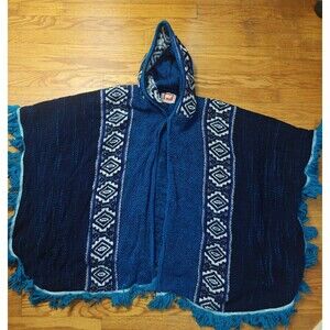 Milmarte 100% Wool Hooded Poncho Aztec Western One Size